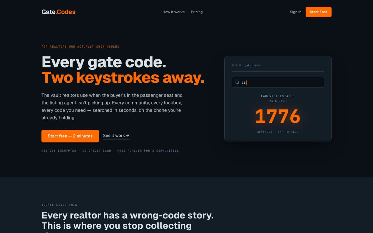 Screenshot of the Gate.Codes homepage
