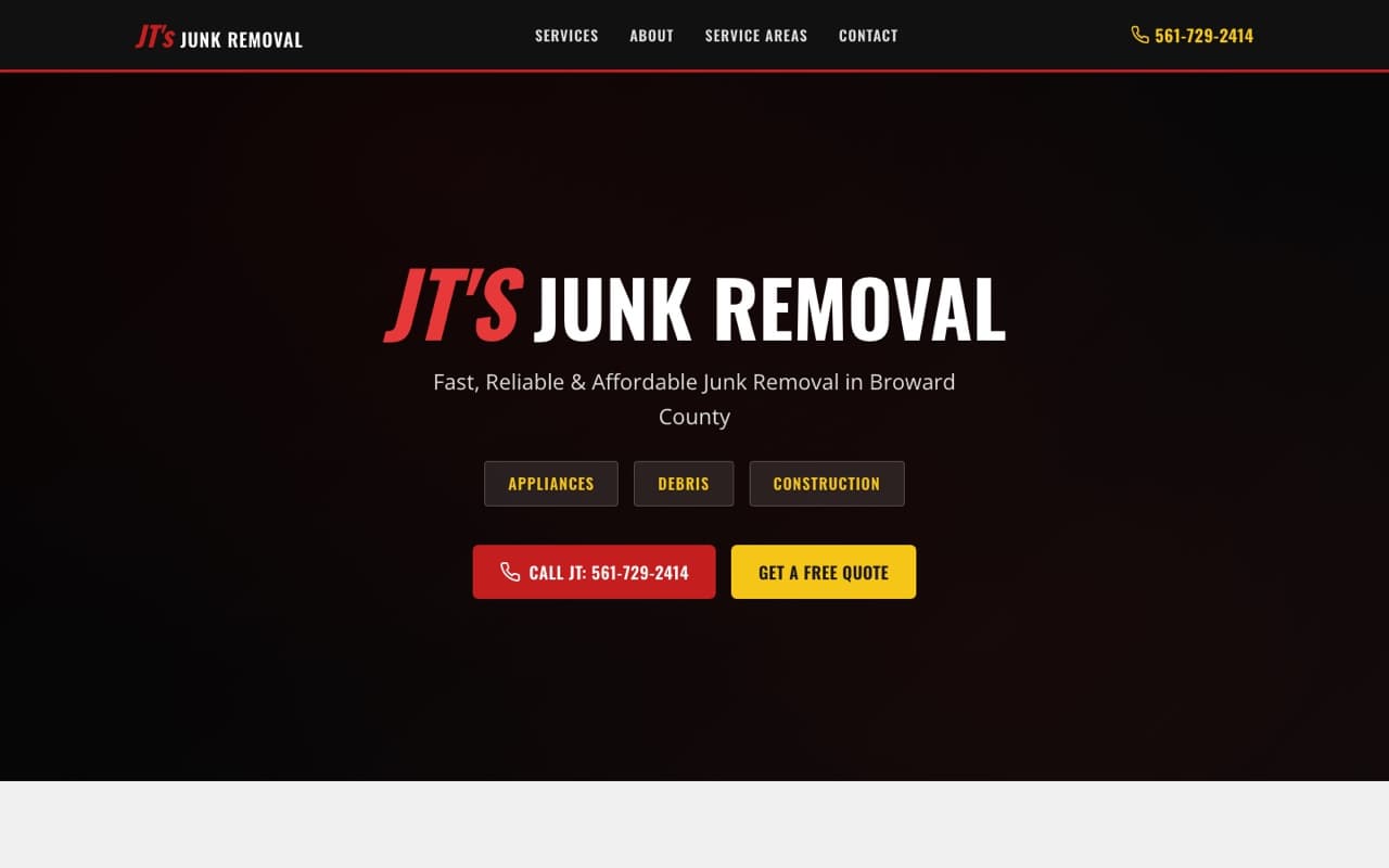 Screenshot of the JT's Junk Removal homepage